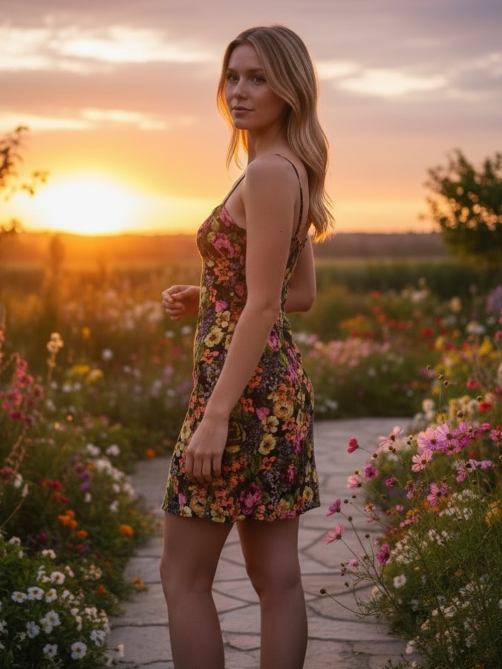 Tobi Floral Slip Dress Multicolor Satin Mini Dress Summer Date Night Festival XS